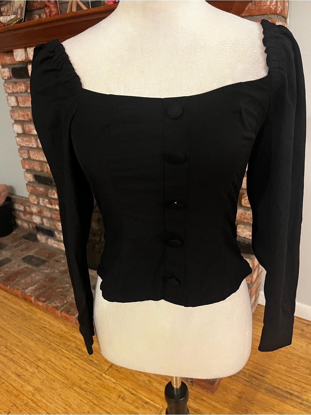 & Other Stories Black Square-Neck Button Front Blouse - Picture 2 of 4